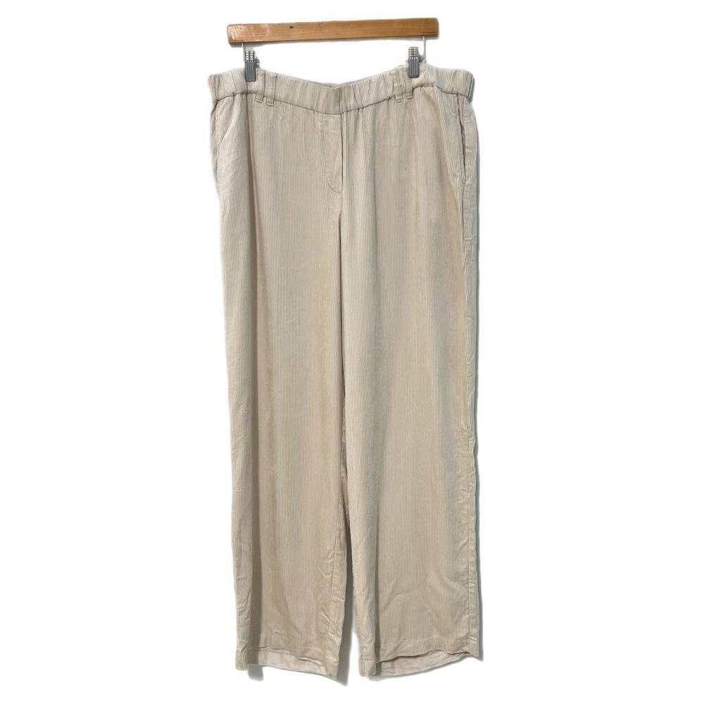 J. Jill Corduroy Pull On Pants Women Size Large Cream Wide Leg Relaxed Comfort